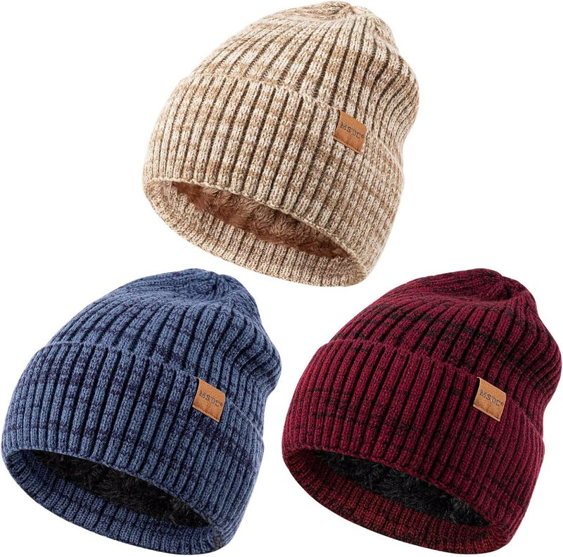 MSDC 3 Pack Winter Hats for Men, Warm Fleece Lined Beanie for Men Women, Fashionable Knit Hat Skull Cap for Cold Weather - Image 1